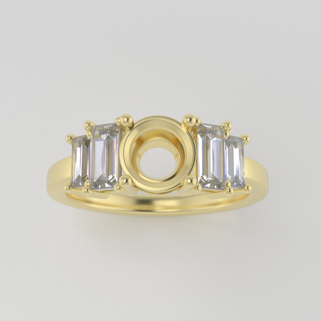 The Portia | 18k | Yellow | Size 6 | Stone Moissanite | Emerald | 7x5mm | Cinque Ring Box | Custom Engraving:  +$0