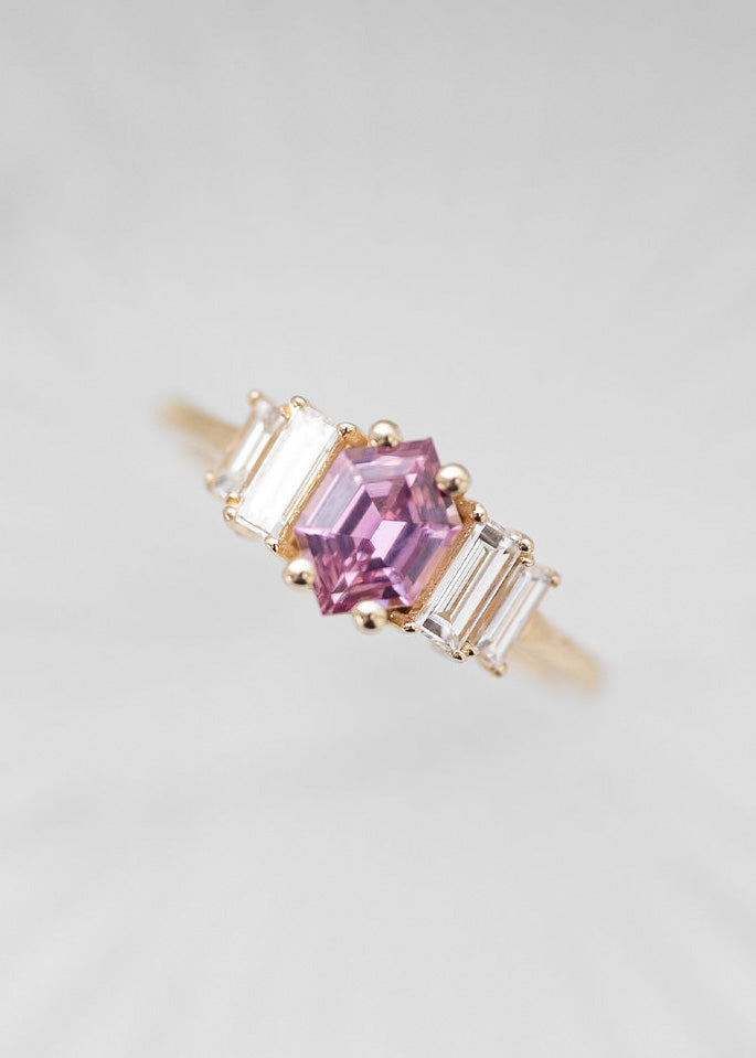 The Portia Ring | .94 Hexagon Pink Sapphire | Yellow Gold