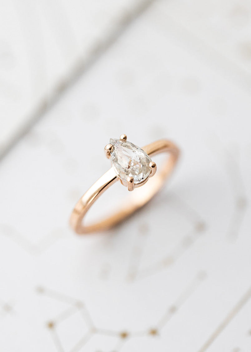 The Vega Ring | 1.14ct Pear Salt and Pepper Diamond | Rose Gold