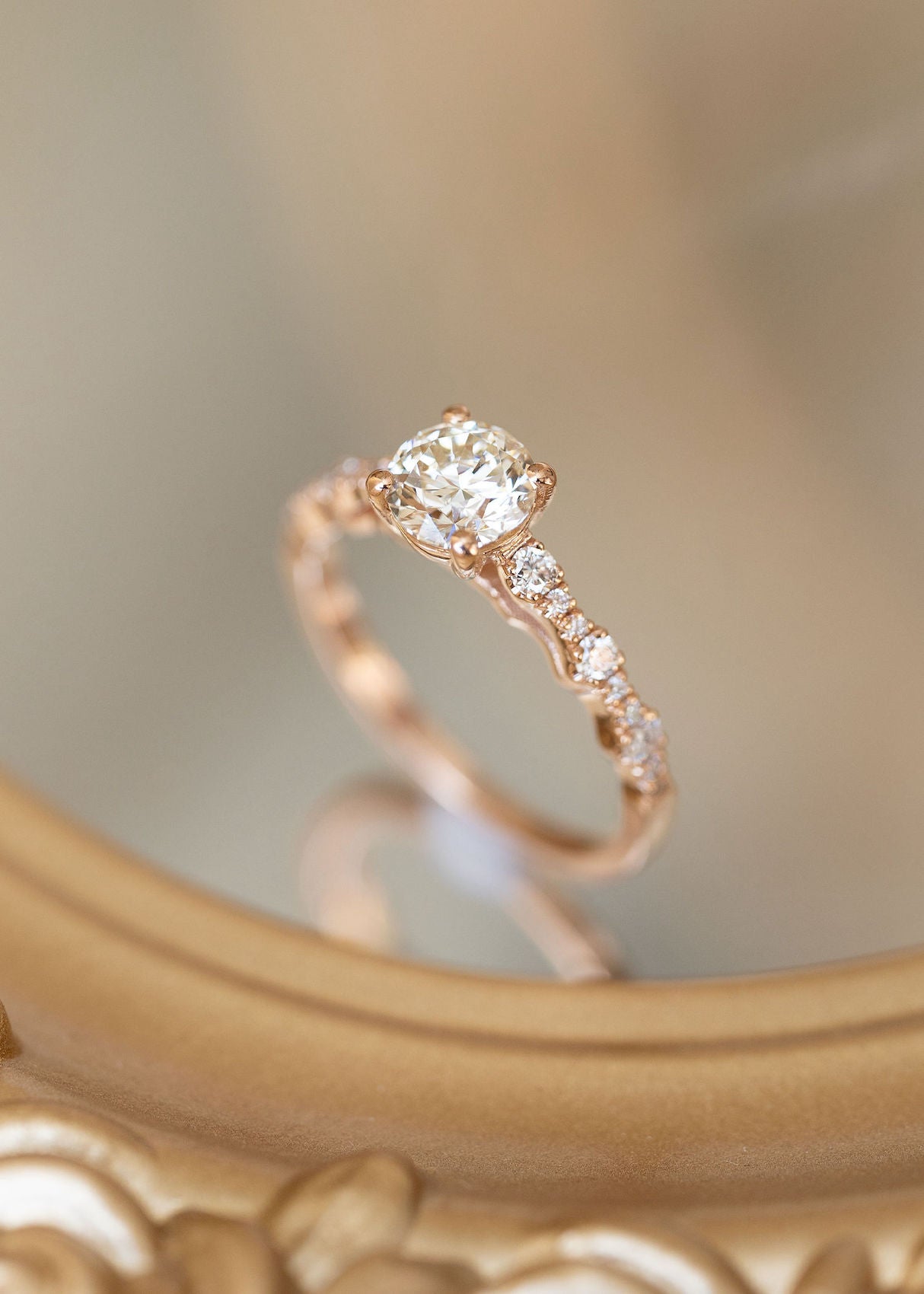 The Saturn Ring | 0.90ct Round Light Champagne Diamond | Rose Gold