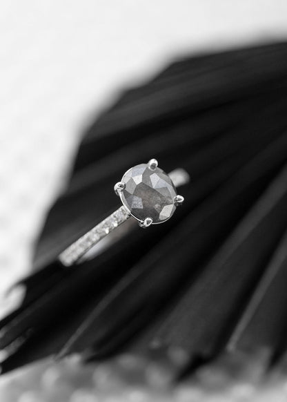 The Aurora Ring | 1.40ct Oval Grey Diamond | White Gold