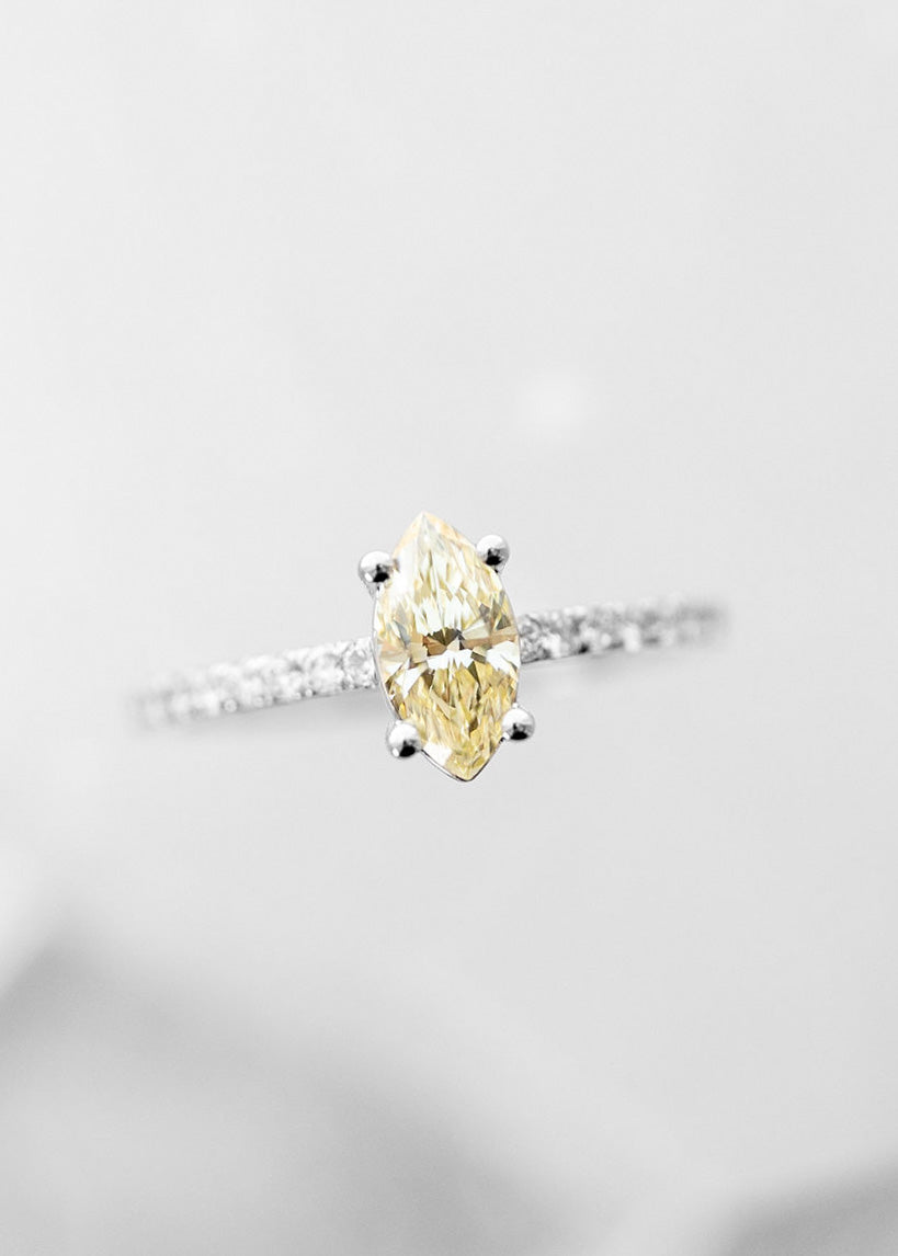 The Aurora Ring | .71ct Marquise Cut Yellow Diamond | White Gold