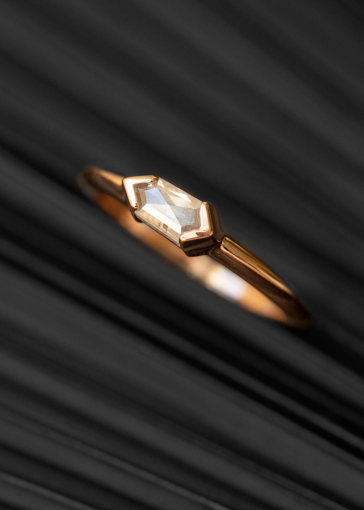 The Lyra Ring | .54ct Kite Shaped Diamond | Rose Gold