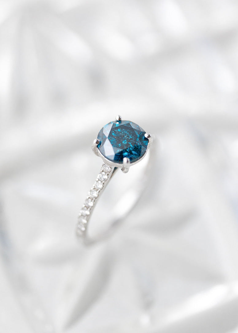 The Aurora Ring | 1.66ct Salt and Pepper Color Enhanced Blue Diamond | White Gold