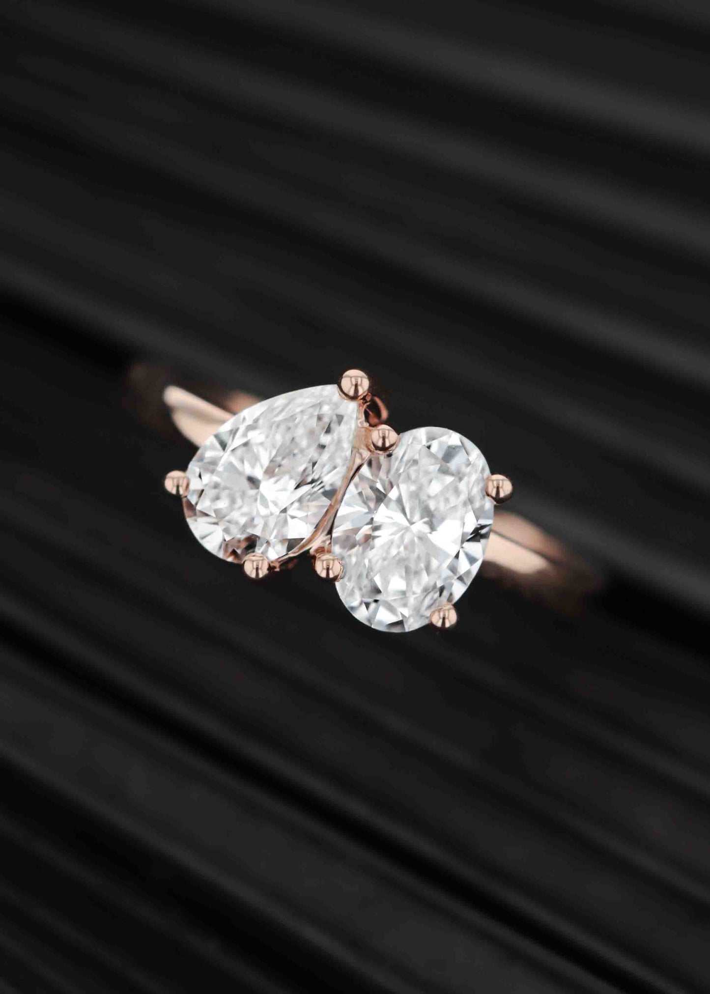 The Vela Ring | 1.09ct Lab-Grown Oval + 1.00ct Lab-Grown Pear | Rose Gold
