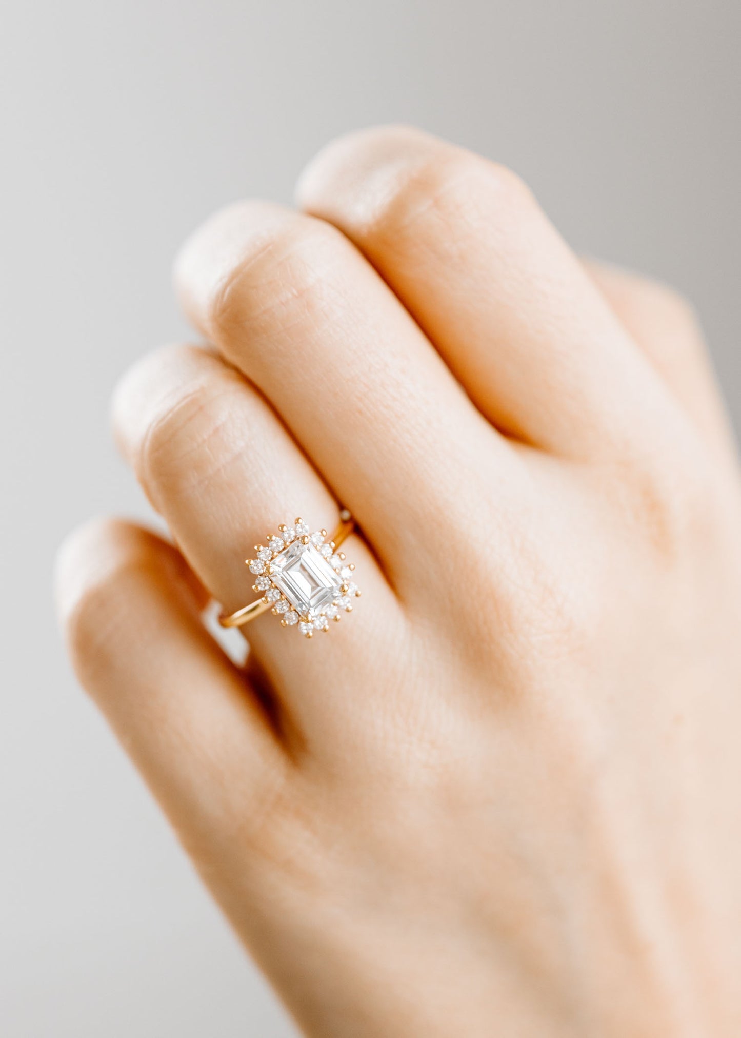 The Soleil Ring | 1.56ct Emerald Cut Moissanite | Rose Gold