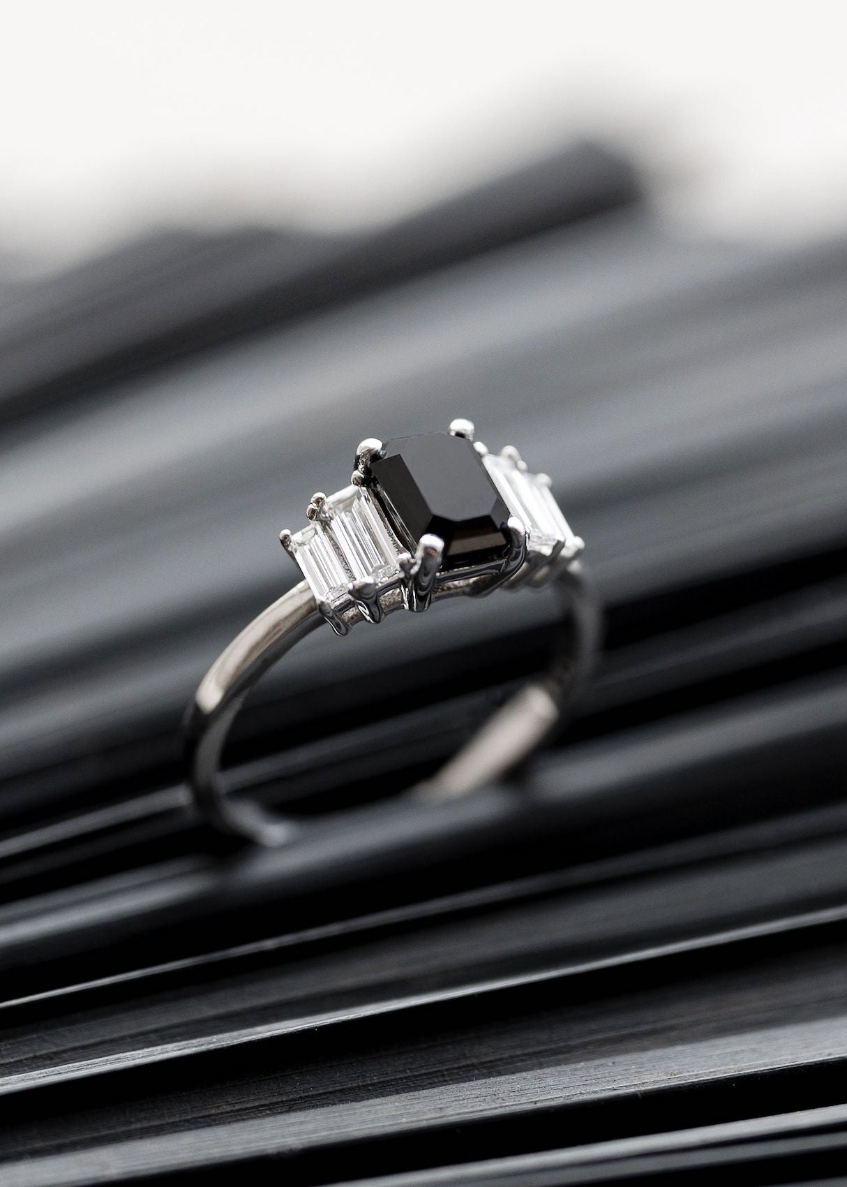 The Portia Ring | 1.30ct Black Emerald Cut Diamond | White Gold