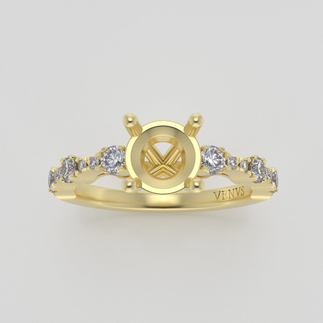 The Saturn | 14k | Yellow | Size 7.5 | Stone Moissanite | Emerald | 8.5x6.5mm | Cinque Ring Box | Custom Engraving: My Person +$75